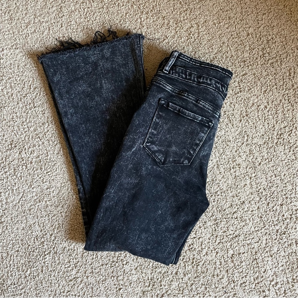 Black Acid Wash Flare Jeans